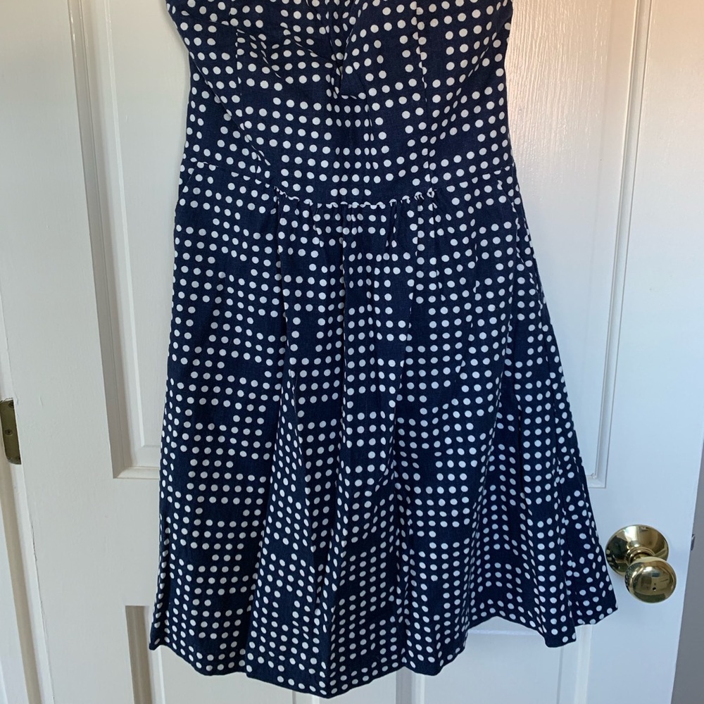 Navy Dot Pattern Strapless Dress - image 2